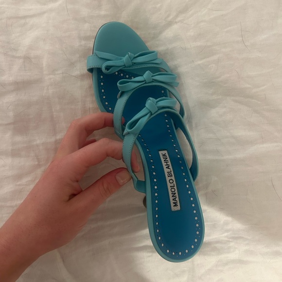 Manolo Blahnik Turquoise Strappy Sandals - Picture 5 of 9